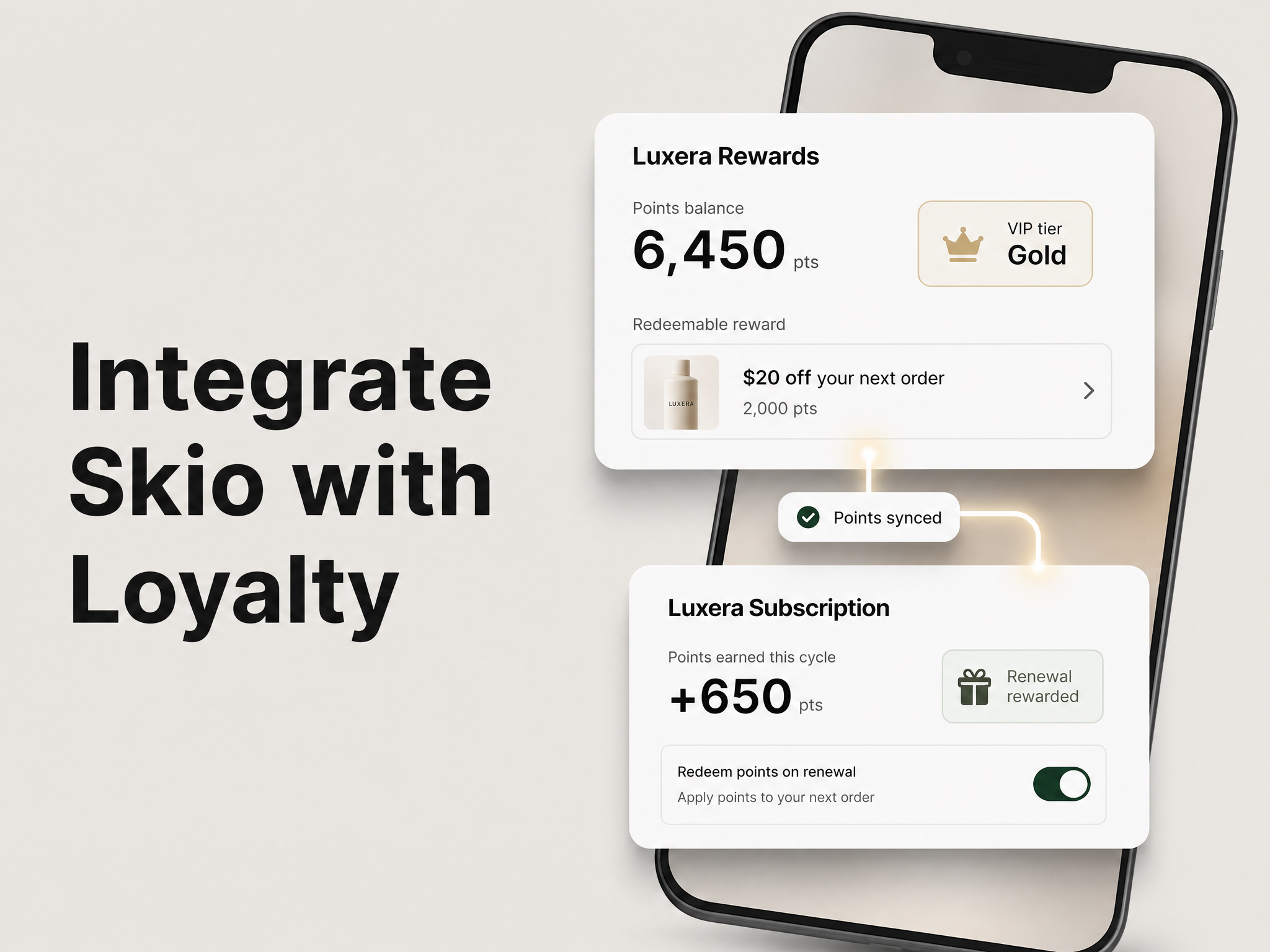 Integrate Skio with Mage Loyalty: hero showing loyalty data syncing with Skio