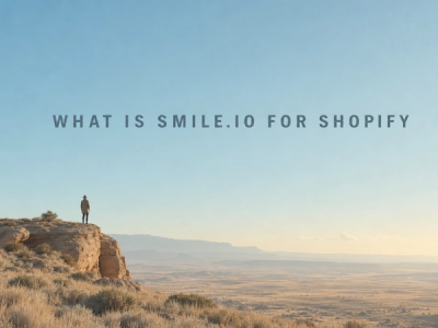 Minimalist landscape with "What Is Smile.io? Complete Guide for Shopify Brands" text overlaid in sky, representing a guide ab
