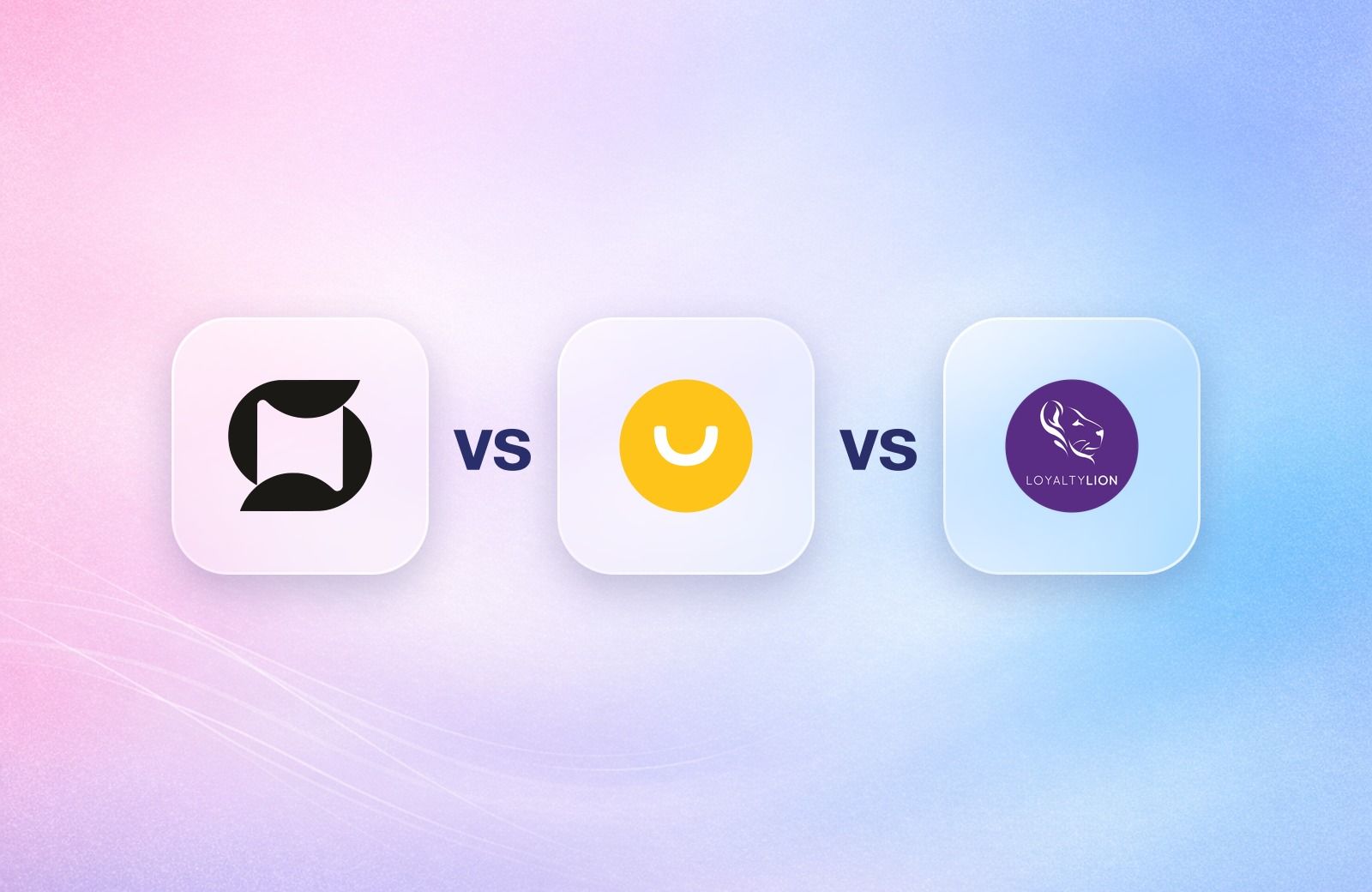 Mage, Smile.io and LoyaltyLion logos on frosted glass tiles comparing the Shopify loyalty apps