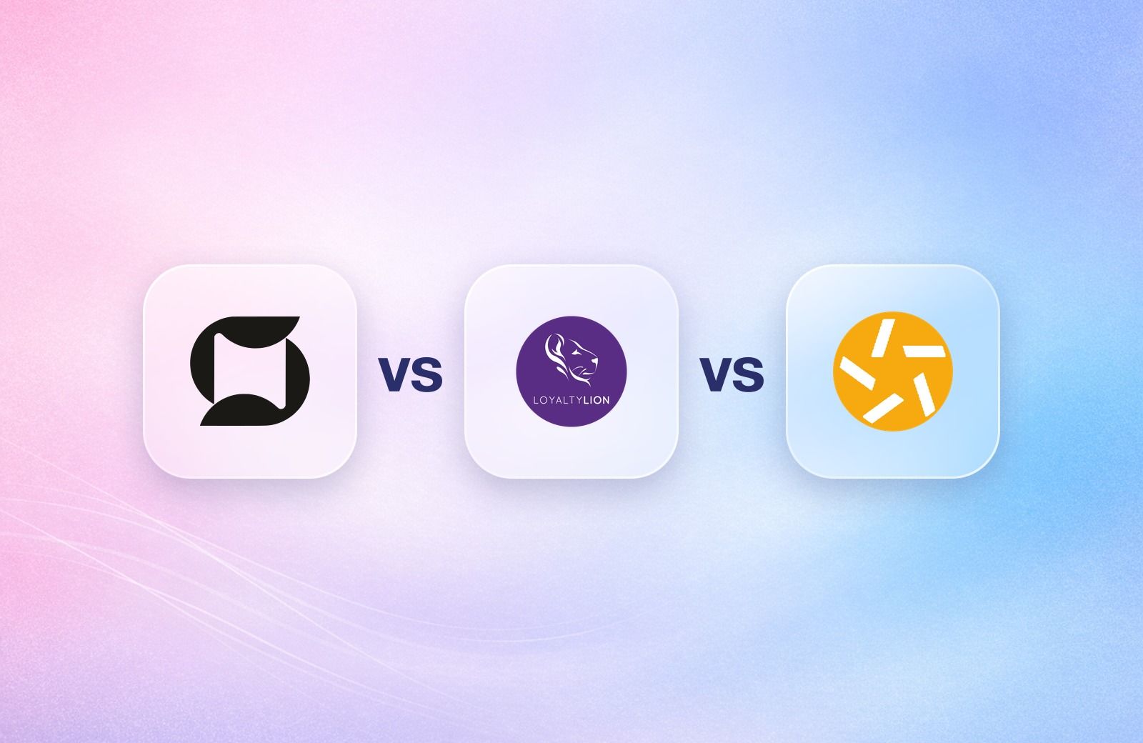 Mage, LoyaltyLion and Stamped logos on frosted glass tiles comparing the Shopify loyalty apps