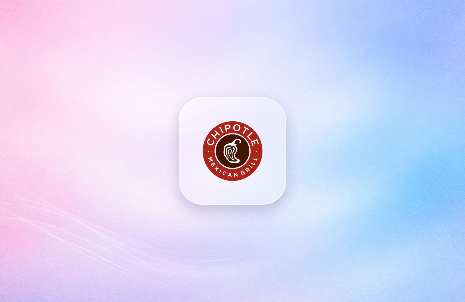 Chipotle logo on a frosted glass tile over a soft pink and blue gradient
