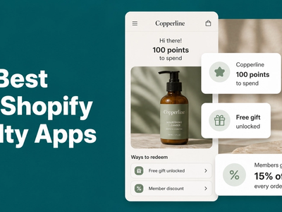 Minimalist landscape with article title "The Best Free Shopify Loyalty Apps in 2026" displayed as text in the sky, illustrati