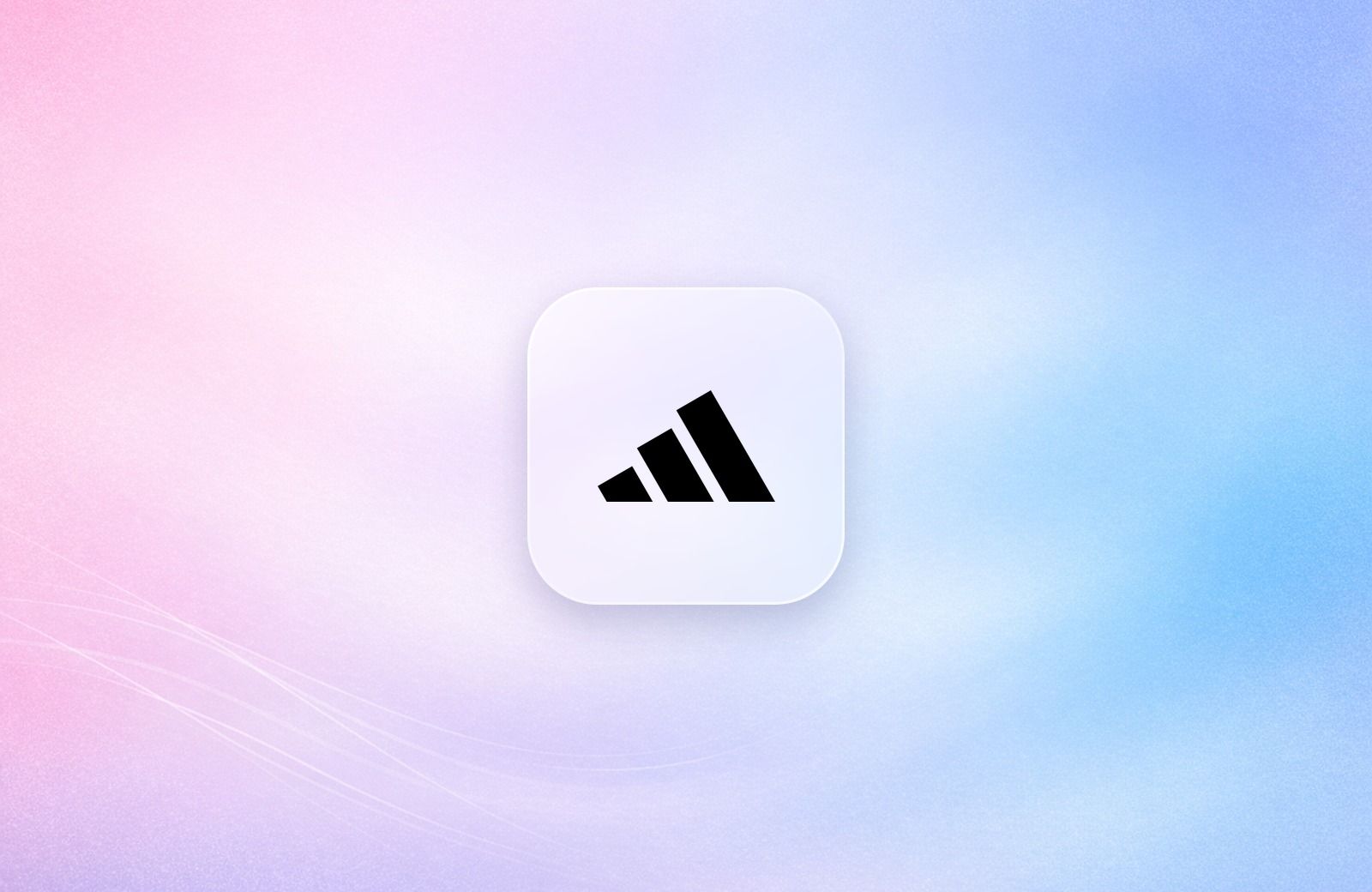 adidas logo on a frosted glass tile over a soft lavender gradient