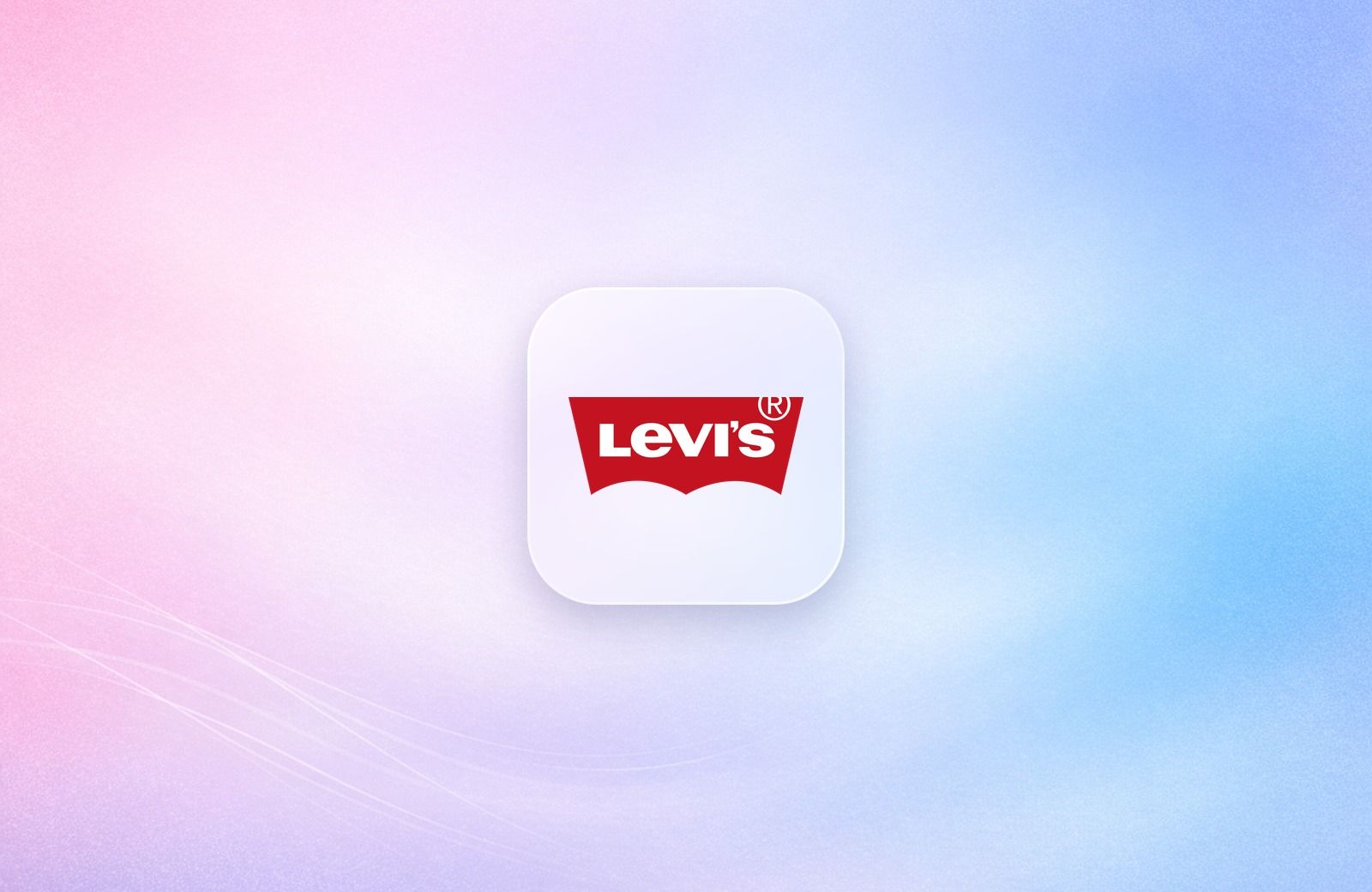 Levi's batwing logo on a frosted glass tile over a soft pink and blue gradient