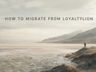Minimalist landscape with "How to Migrate from LoyaltyLion: Complete Step-by-Step Guide" text rendered in the sky, representi
