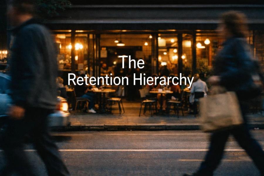 The retention hierarchy: five stacked layers from product to retention system