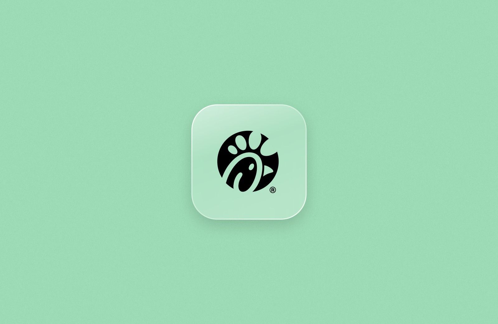 Chick-fil-A logo on a frosted glass tile over a mint green background