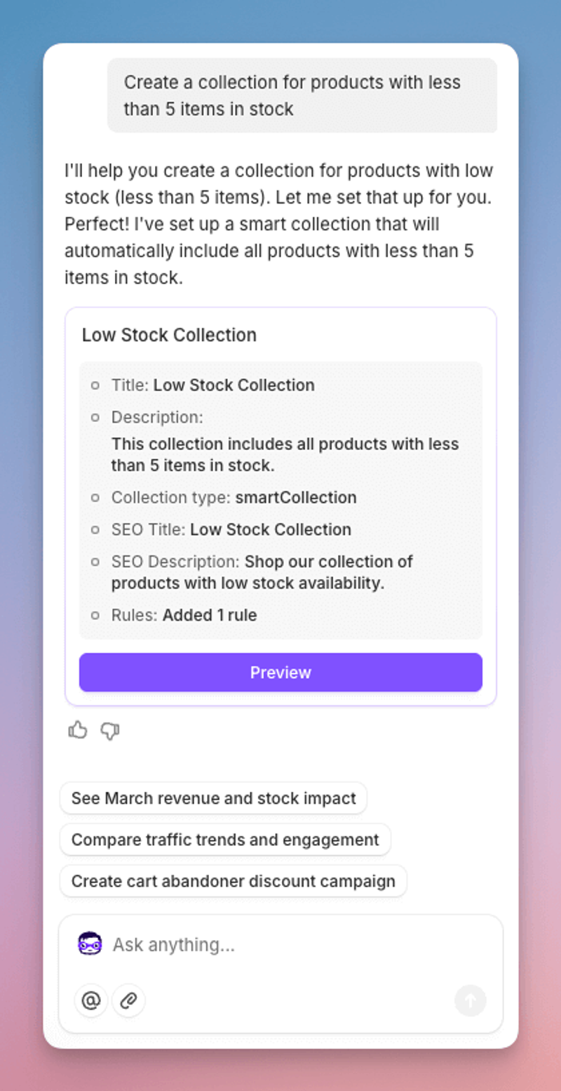 shopify-sidekick-chat-new-collection-example
