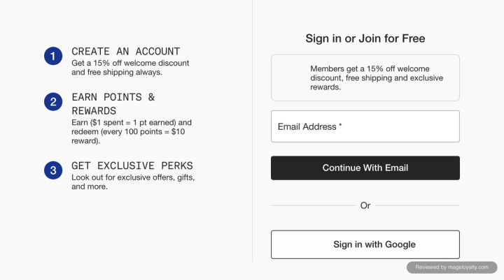 XPLR Pass sign-up steps: create an account and get a 15% off welcome discount and free shipping, earn points and rewards at 1 point per $1 and every 100 points equals a $10 reward, get exclusive perks