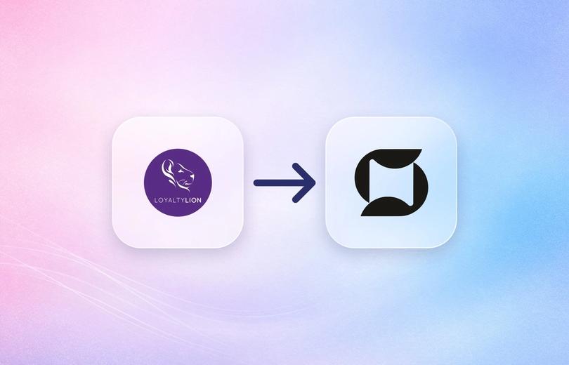 LoyaltyLion logo with an arrow pointing to the Mage Loyalty logo