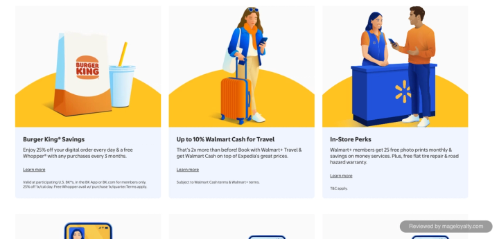 Walmart+ perks: Burger King savings, up to 10% Walmart Cash for travel and in-store perks including photo prints and tire repair