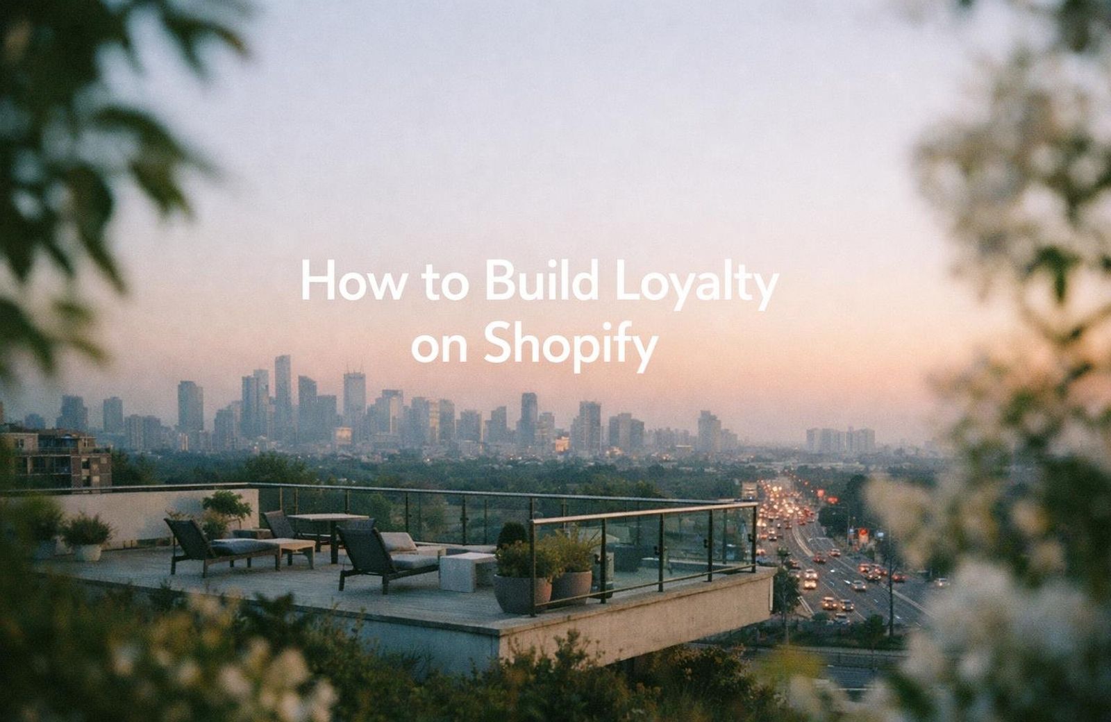 Minimalist landscape with "How to Build a B2B Loyalty Program on Shopify" text overlaid in sky, representing a guide to imple