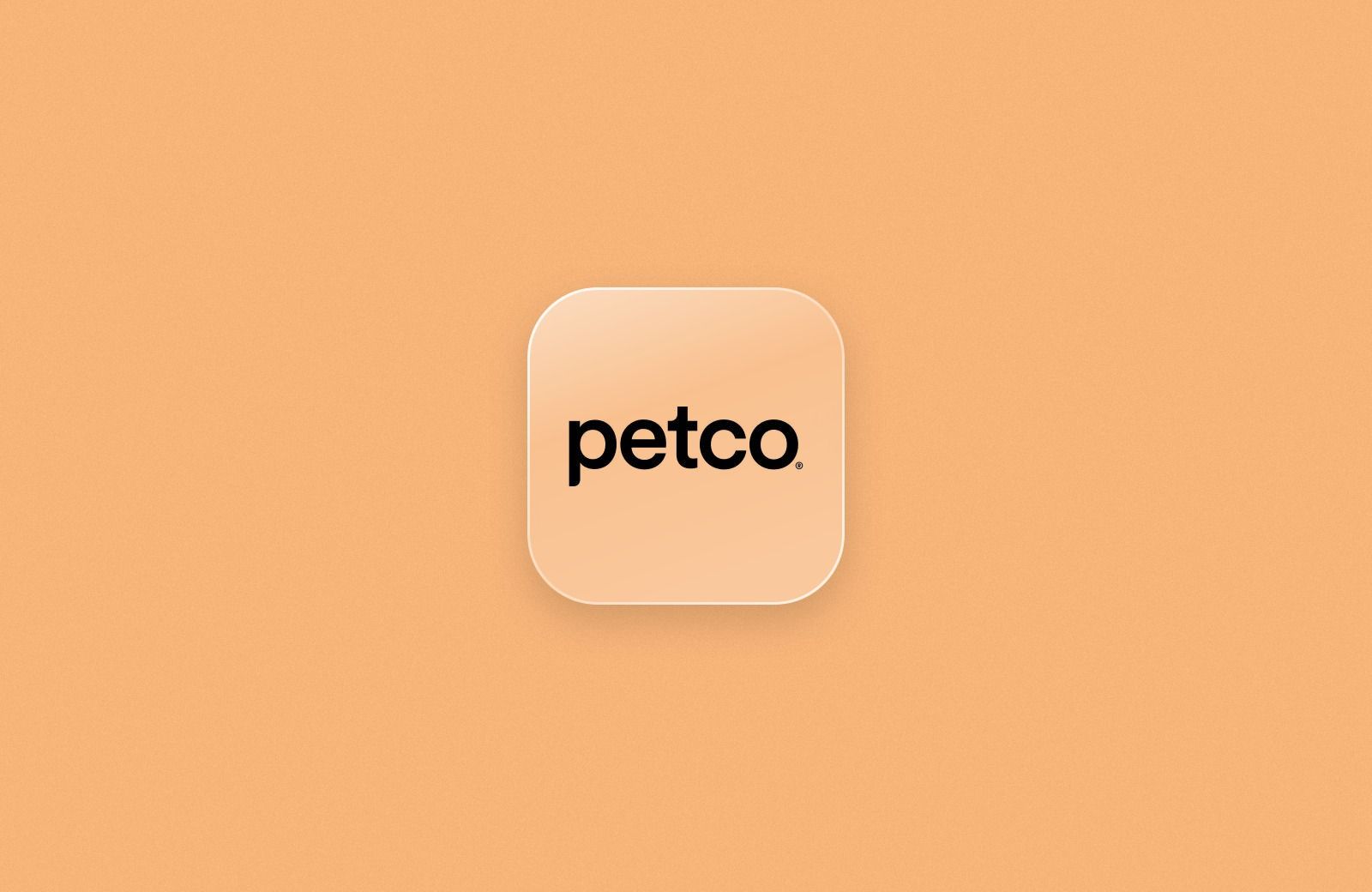Petco logo on a frosted glass tile over a peach background