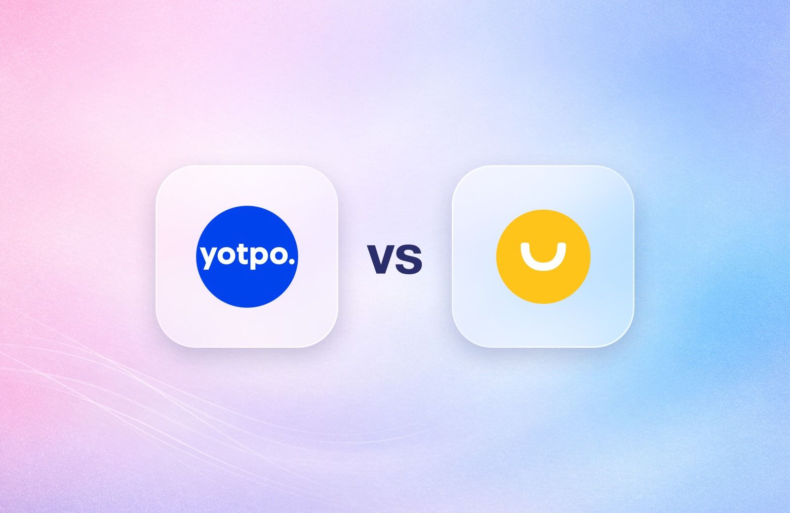 Yotpo and Smile.io logos on frosted glass tiles comparing the Shopify loyalty apps
