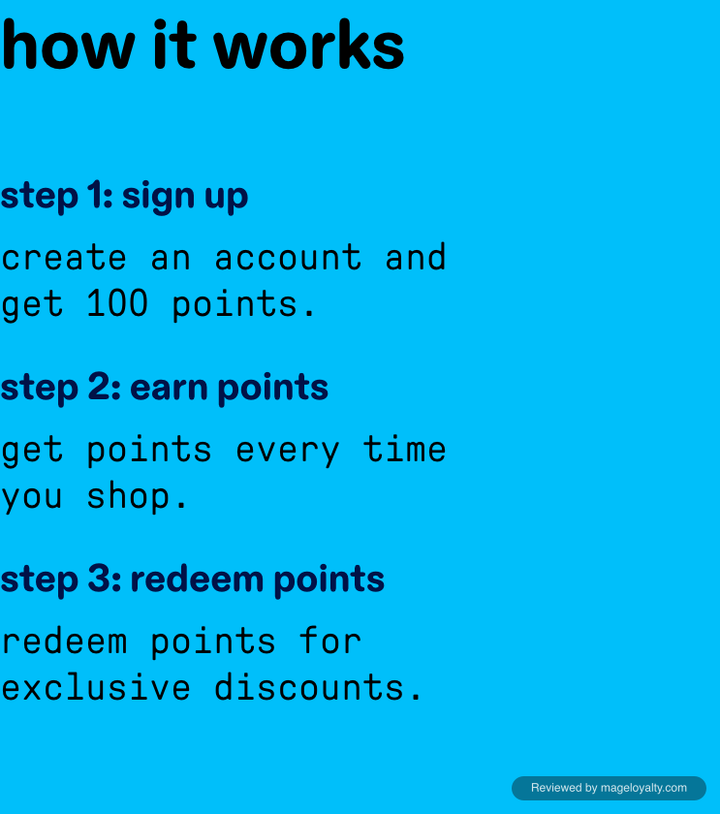 Starface rewards page How It Works card: sign up and get 100 points, earn points every time you shop, redeem points for exclusive discounts