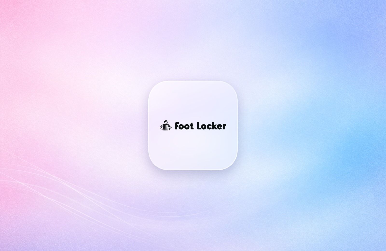 Foot Locker logo on a frosted glass tile over a soft pink and blue gradient