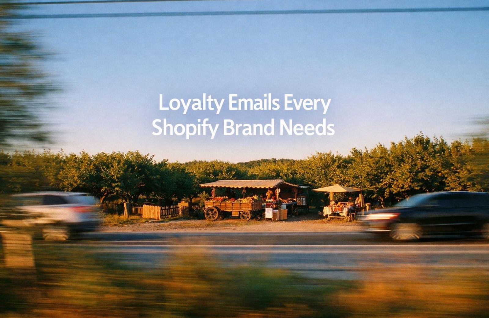 The 11 loyalty emails every Shopify brand should send: a minimalist cinematic landscape with the title in the sky