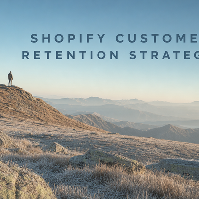 Minimalist landscape with "Shopify Customer Retention: The Complete Strategy Guide for 2026" text overlaid in the sky, repres