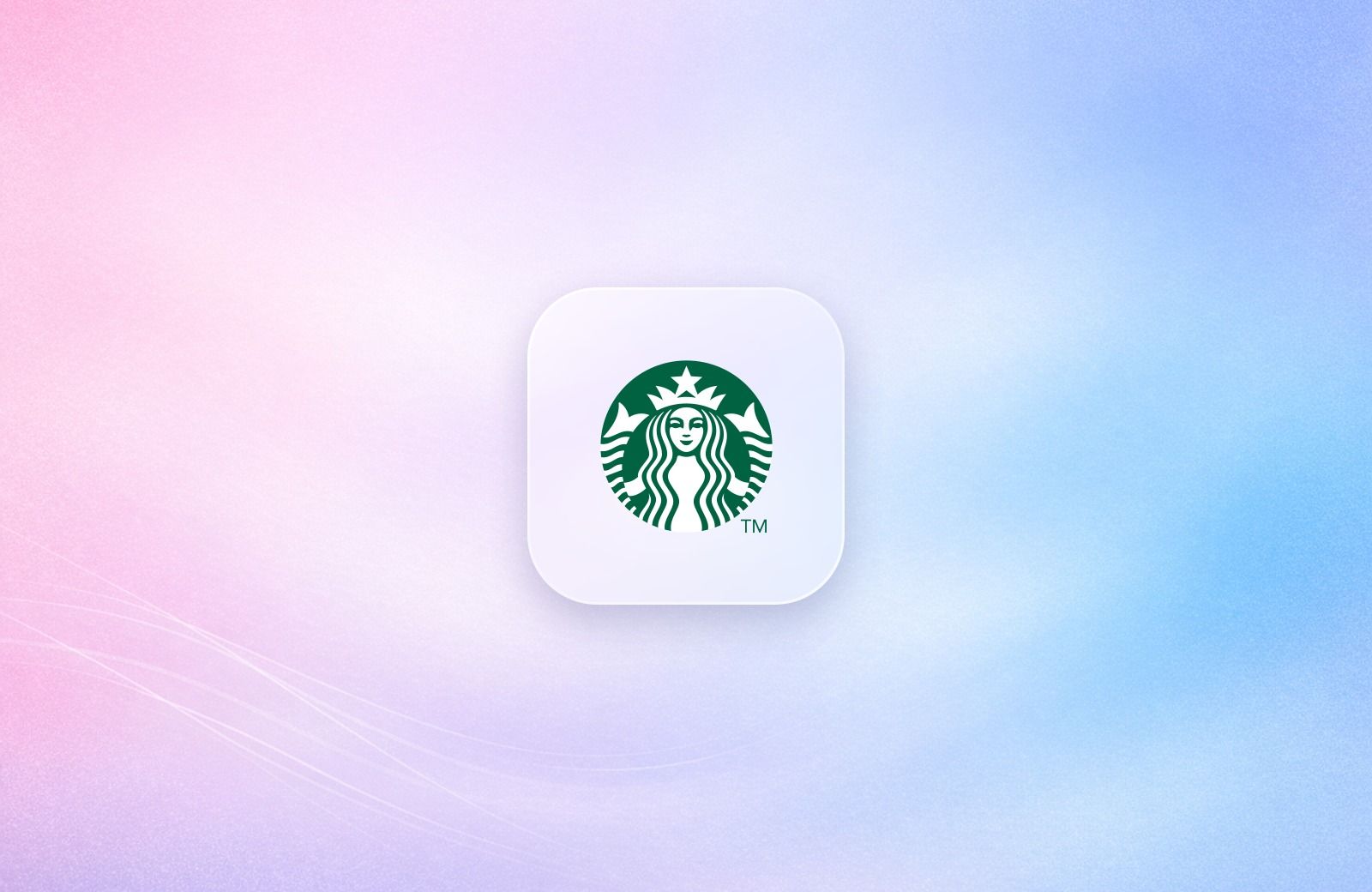 Starbucks logo on a frosted glass tile over a soft pink and blue gradient