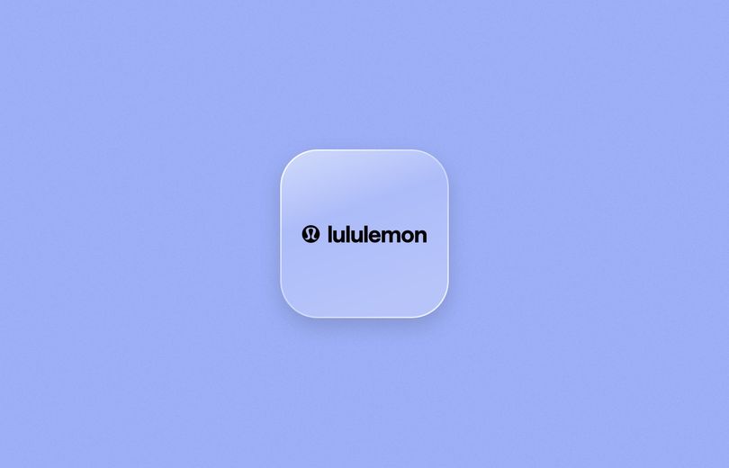 lululemon logo on a frosted glass tile over a periwinkle blue background