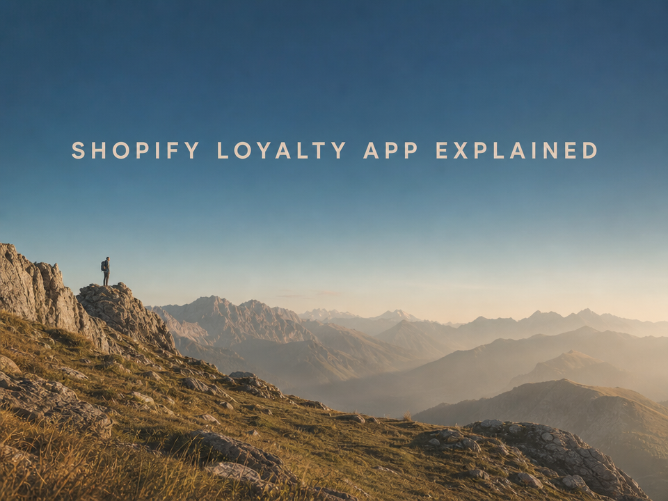 Minimalist landscape with article title "What Is a Shopify Loyalty App? Definition, Features, and How It Works" displayed acr