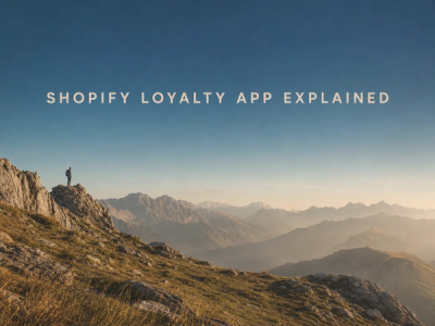 Minimalist landscape with article title "What Is a Shopify Loyalty App? Definition, Features, and How It Works" displayed acr