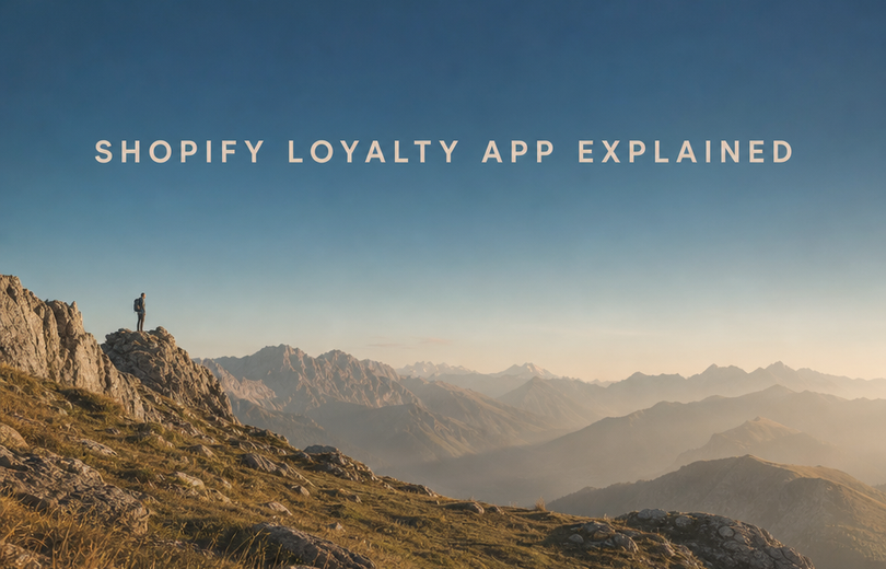 Minimalist landscape with article title "What Is a Shopify Loyalty App? Definition, Features, and How It Works" displayed acr