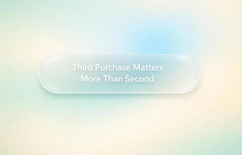 White text reading “Third Purchase Matters More Than Second” over a soft gradient background.