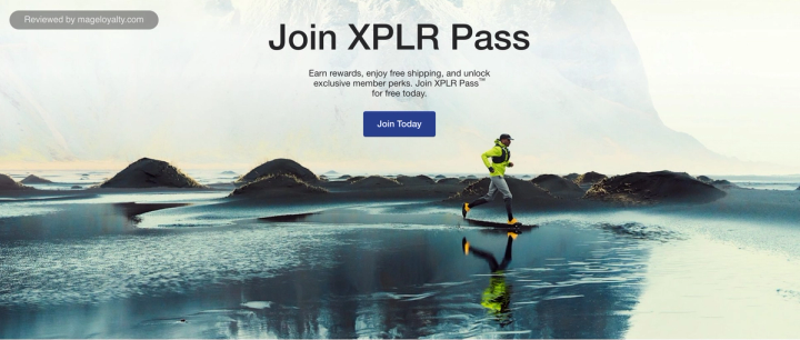 The North Face Join XPLR Pass page: earn rewards, enjoy free shipping and unlock exclusive member perks, with a Join Today button
