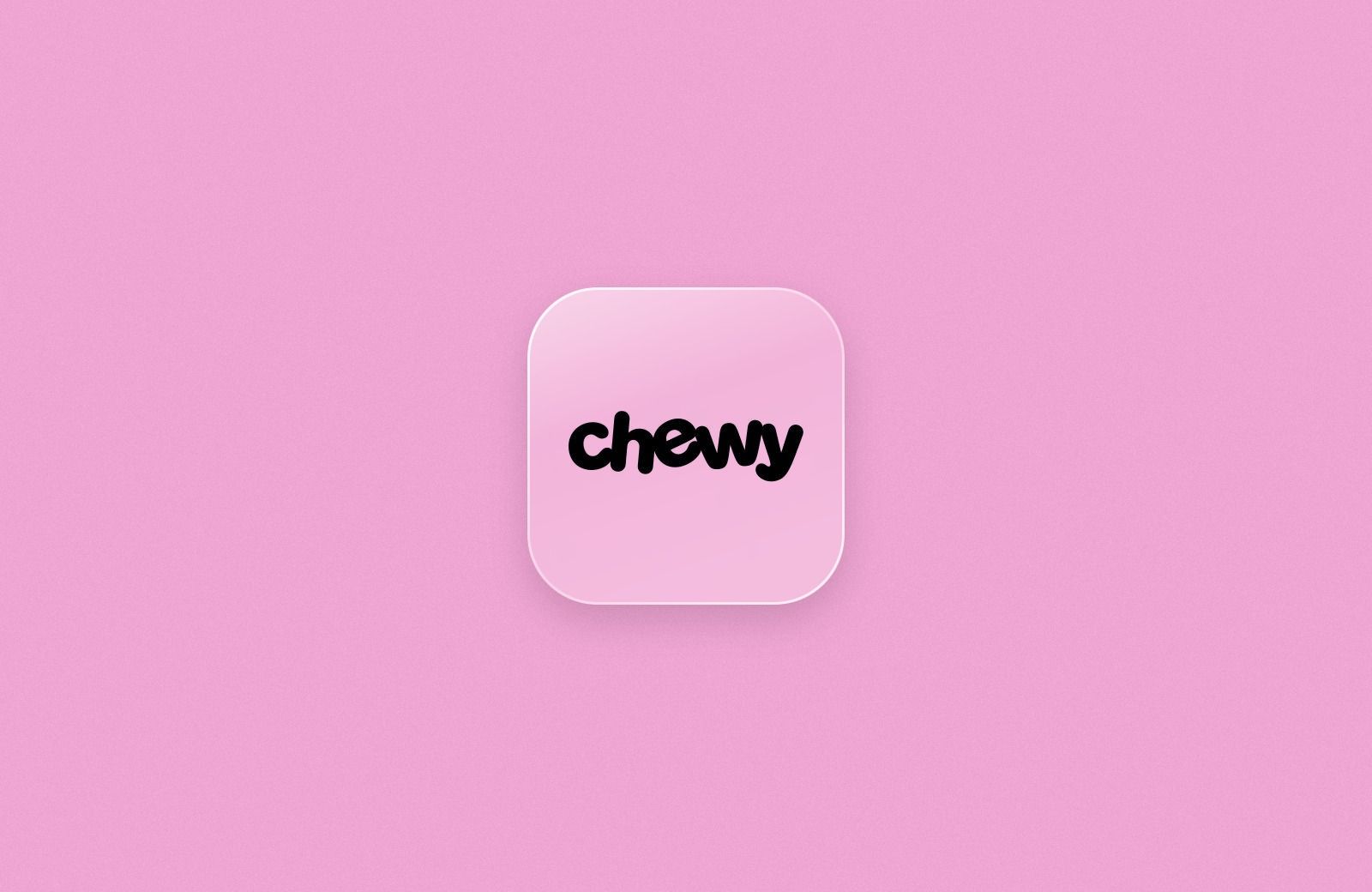 Chewy logo on a frosted glass tile over a soft pink background