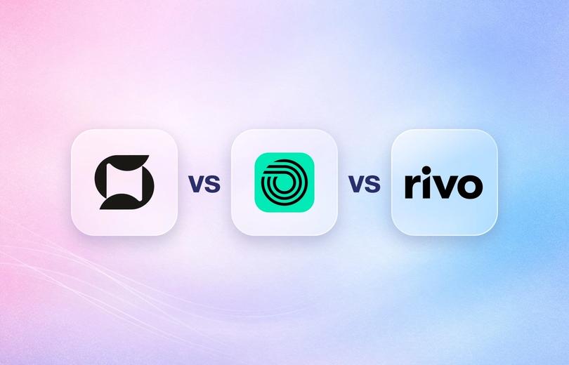 Mage, Okendo and Rivo logos on frosted glass tiles comparing the Shopify loyalty apps