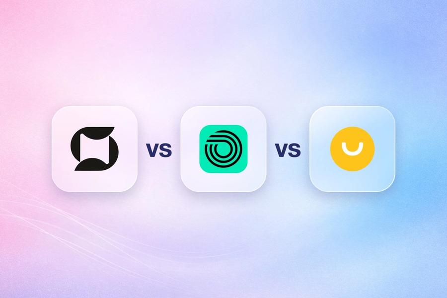 Mage, Okendo and Smile.io logos on frosted glass tiles comparing the Shopify loyalty apps