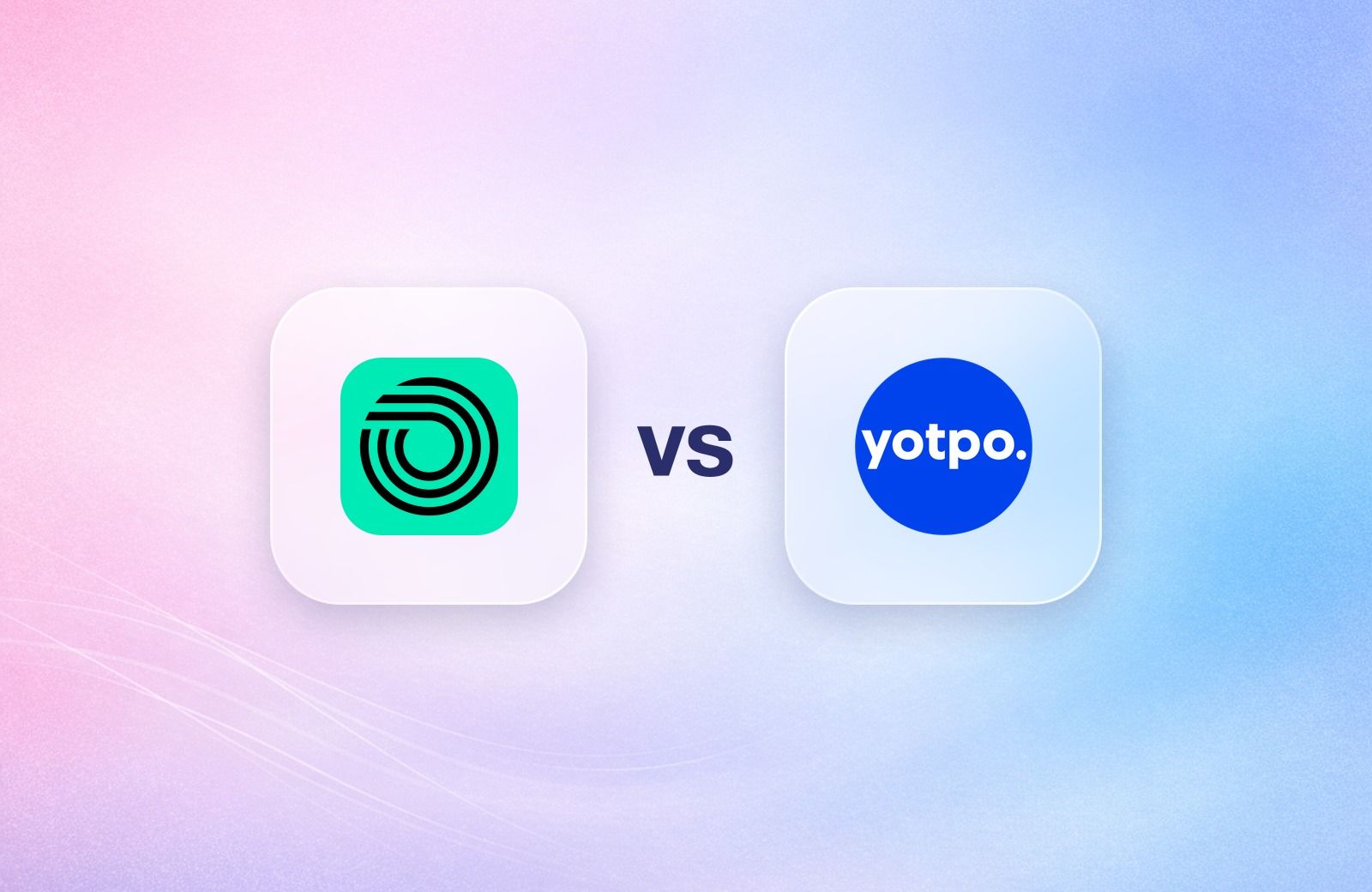 Okendo and Yotpo logos on frosted glass tiles comparing the Shopify loyalty apps