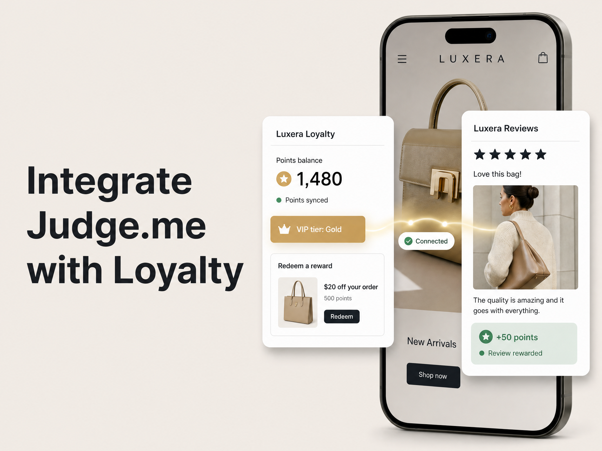 Integrate Judge.me with Mage Loyalty: hero showing loyalty data syncing with Judge.me