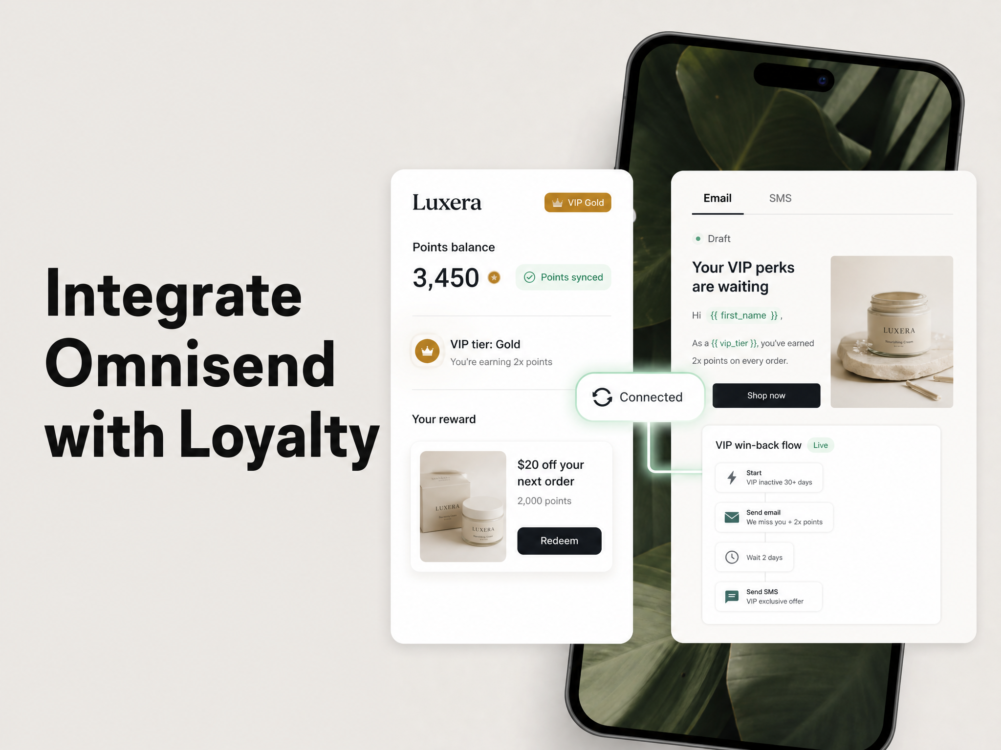 Integrate Omnisend with Mage Loyalty: hero showing loyalty data syncing with Omnisend
