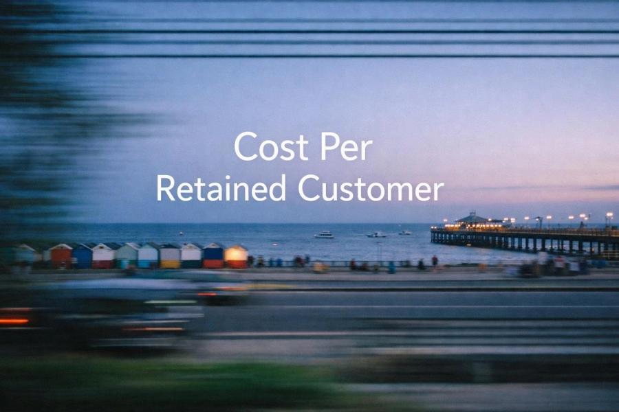 Minimalist landscape with article title "Cost Per Retained Customer: The Metric That Should Sit Next to CAC" displayed in the