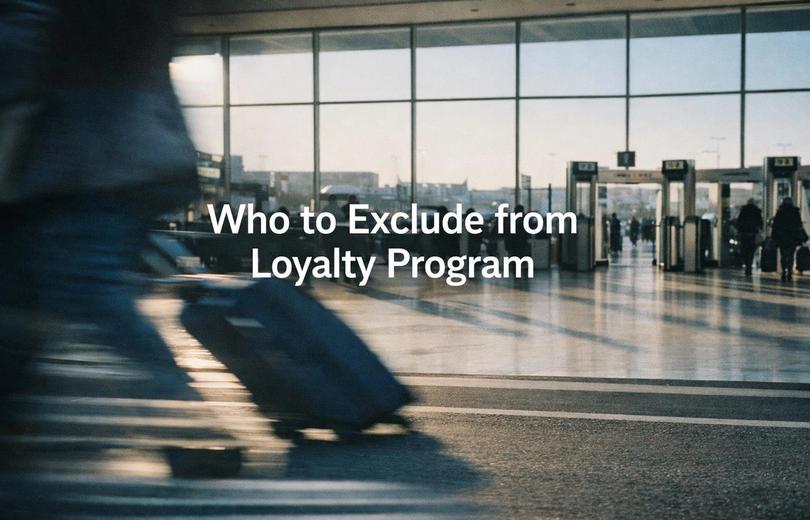 White text reading “Who to Exclude from Loyalty Program” over a soft gradient background.