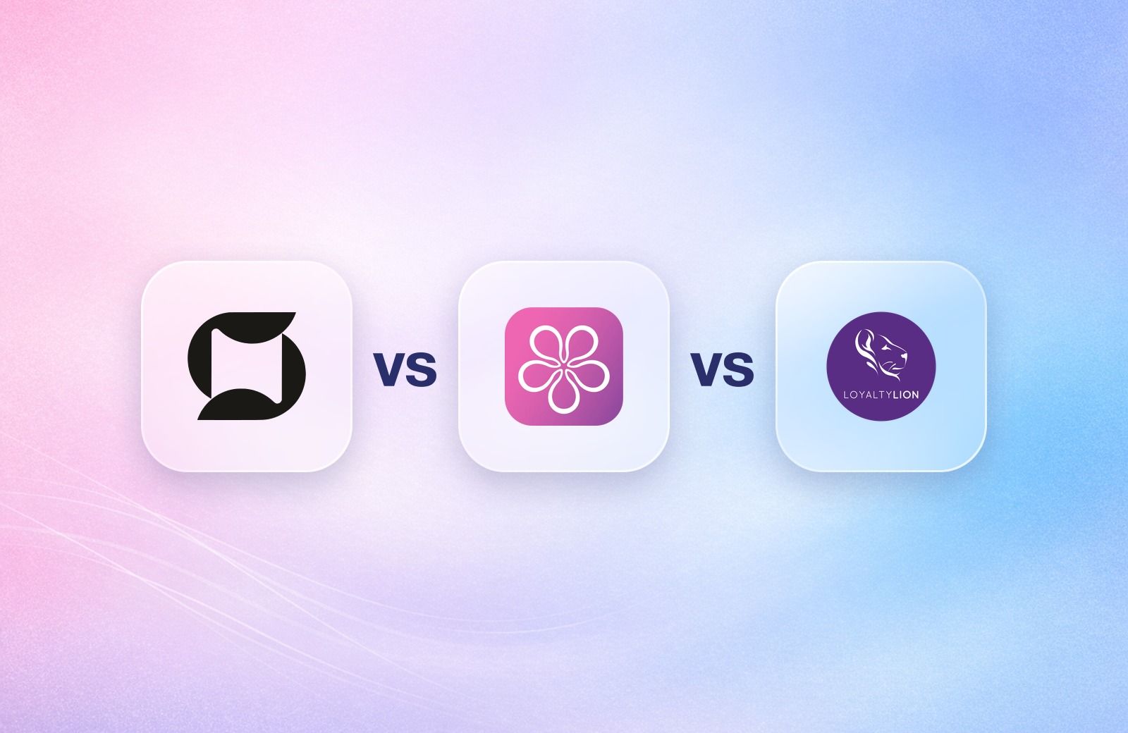 Mage, BON Loyalty and LoyaltyLion logos on frosted glass tiles comparing the Shopify loyalty apps