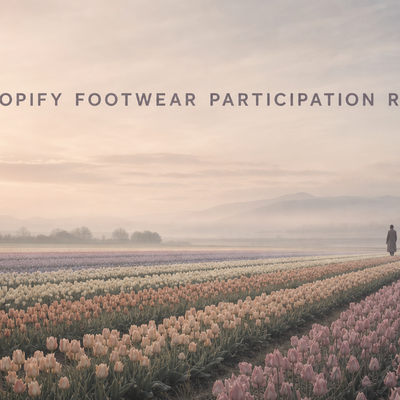 Minimalist landscape with article title "Average Participation Rate: Shopify Footwear Brands" displayed as text in the sky, r