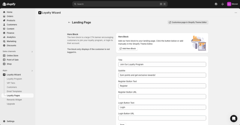 Setting up your Loyalty Program with the Dawn Theme in Shopify - Landing Page Edit