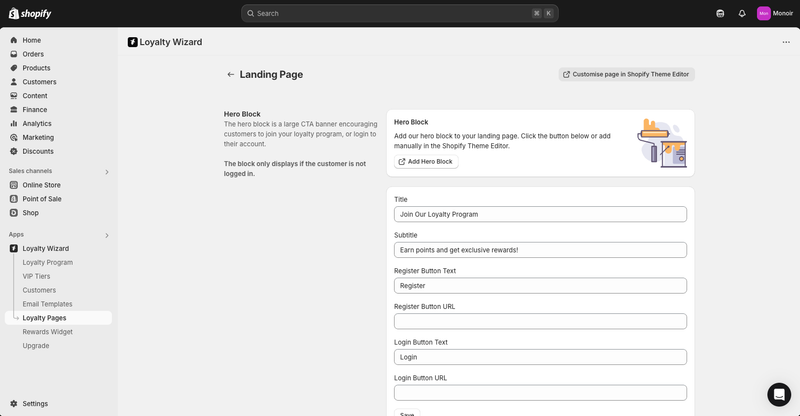 Setting up your Loyalty Program with the Dawn Theme in Shopify - Landing Page Edit