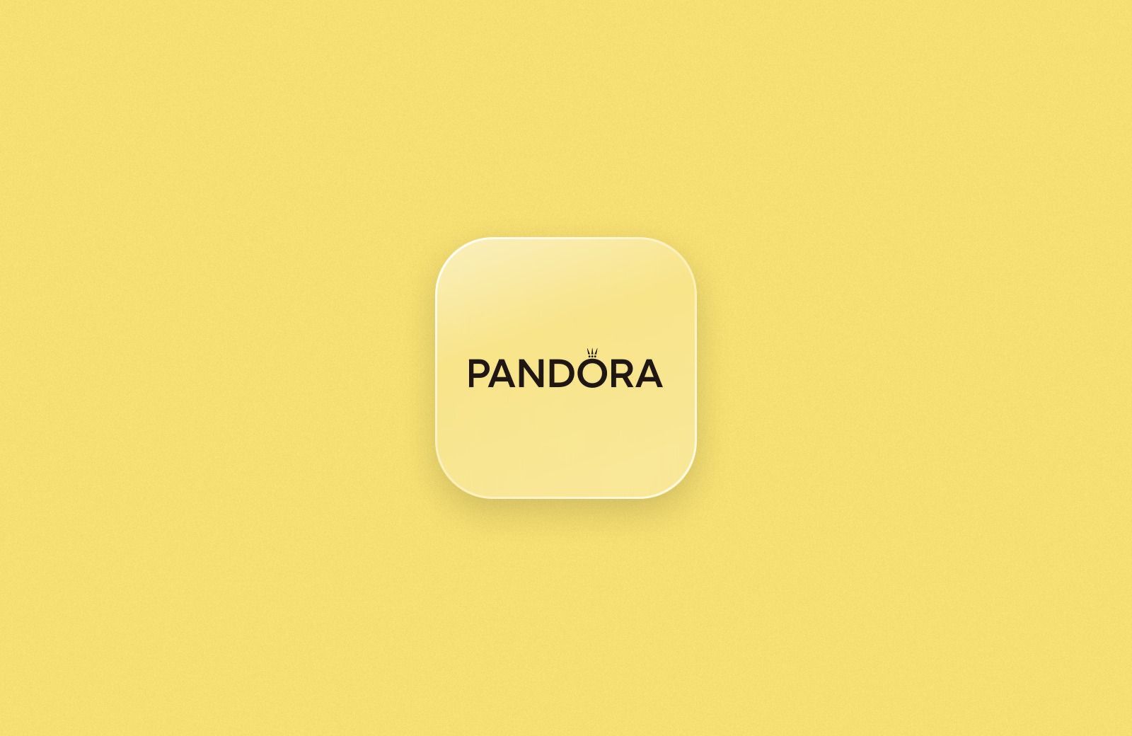 Pandora logo on a frosted glass tile over a butter yellow background