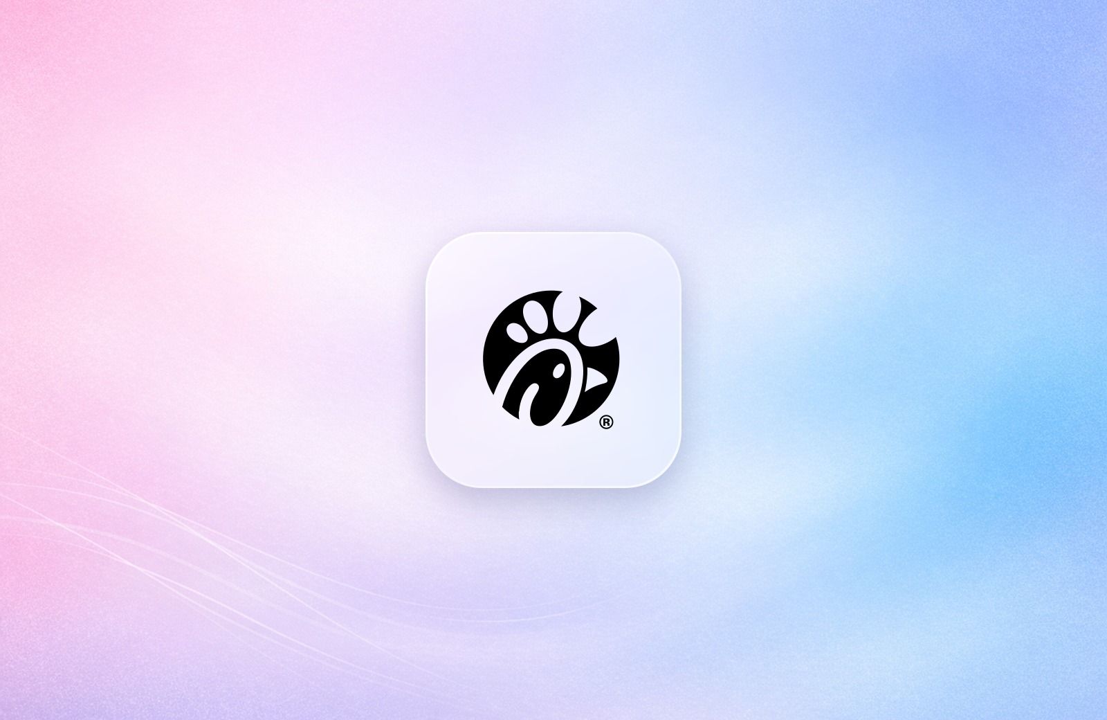 Chick-fil-A logo on a frosted glass tile over a soft lavender gradient