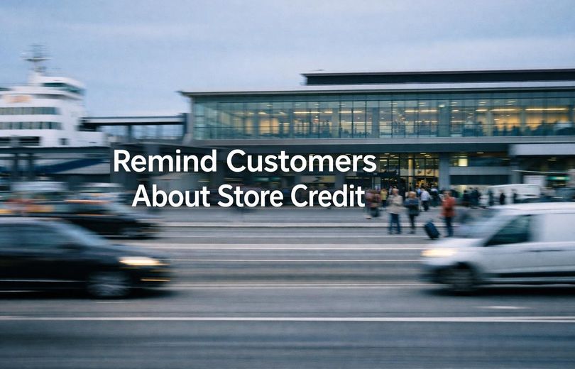White text reading “Remind Customers About Store Credit” over a soft gradient background.