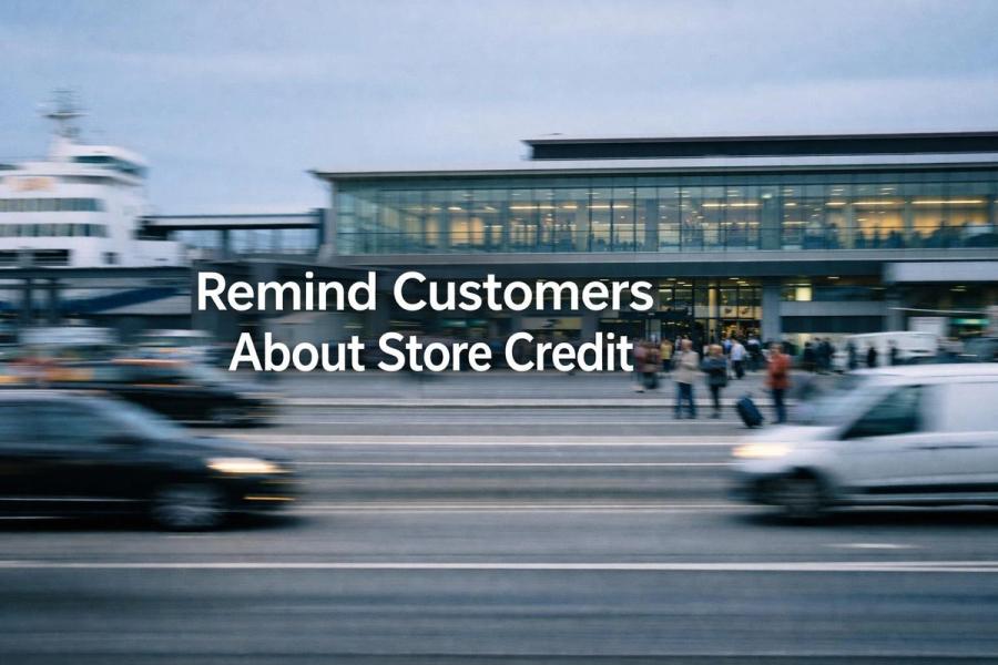 White text reading “Remind Customers About Store Credit” over a soft gradient background.