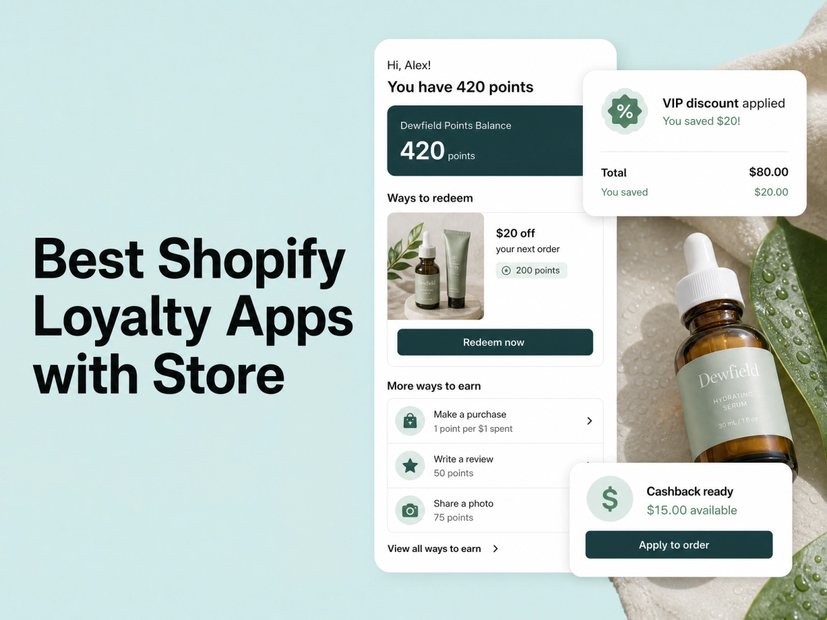 Minimalist landscape with "Best Shopify Loyalty Apps with Store Credit Functionality" text overlaid in sky, illustrating arti