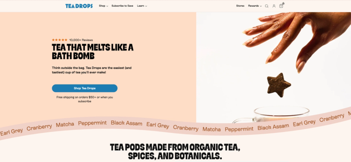 TeaDrops shopify brand homepage