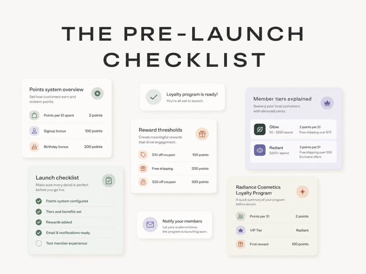 Minimalist landscape with "The Complete Pre-Launch Checklist for Your Shopify Loyalty Program" text overlaid in the sky, repr