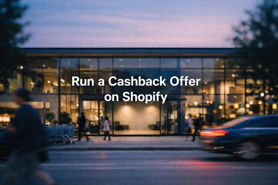 White text reading “Run a Cashback Offer on Shopify” over a soft gradient background.