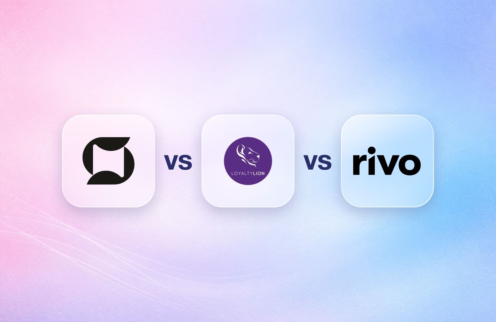 Mage, LoyaltyLion and Rivo logos on frosted glass tiles comparing the Shopify loyalty apps